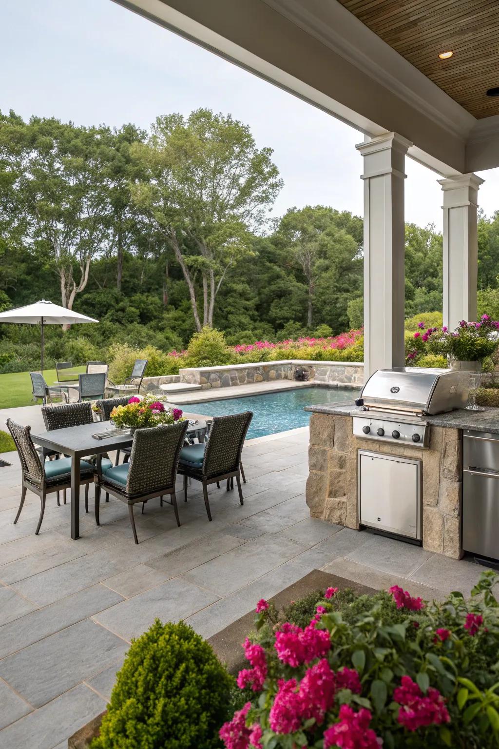 Enjoy stunning pool views while you cook and entertain.