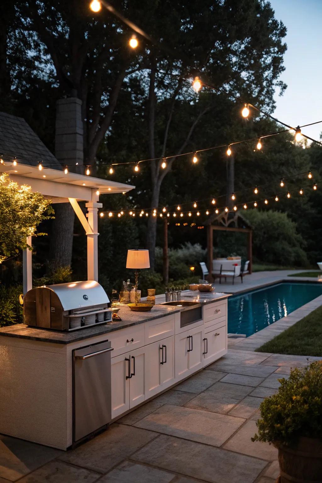 Create a magical evening ambiance with ambient lighting.
