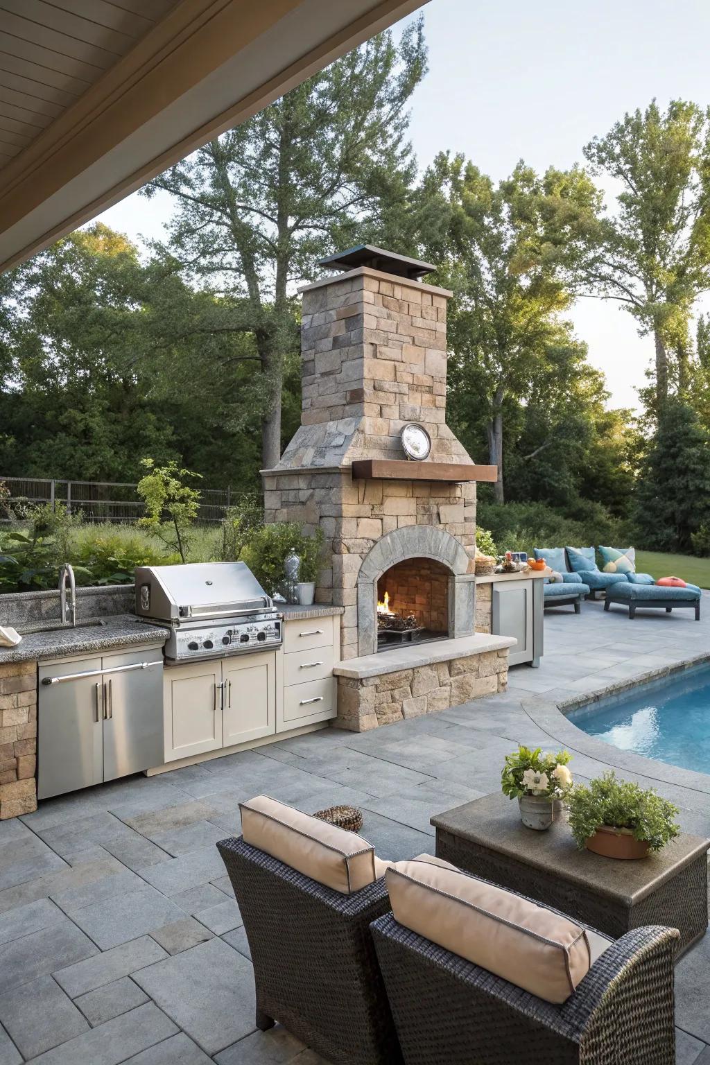 Warm up your nights with a cozy outdoor fireplace.