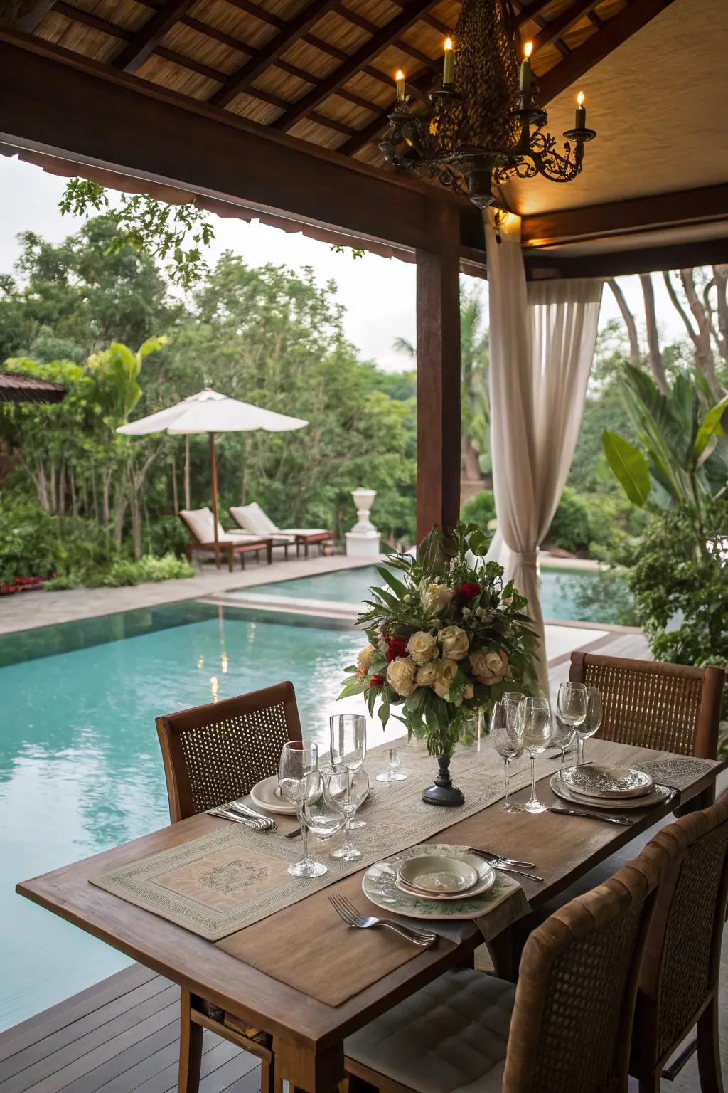 Dine al fresco with a sun-kissed dining setup.