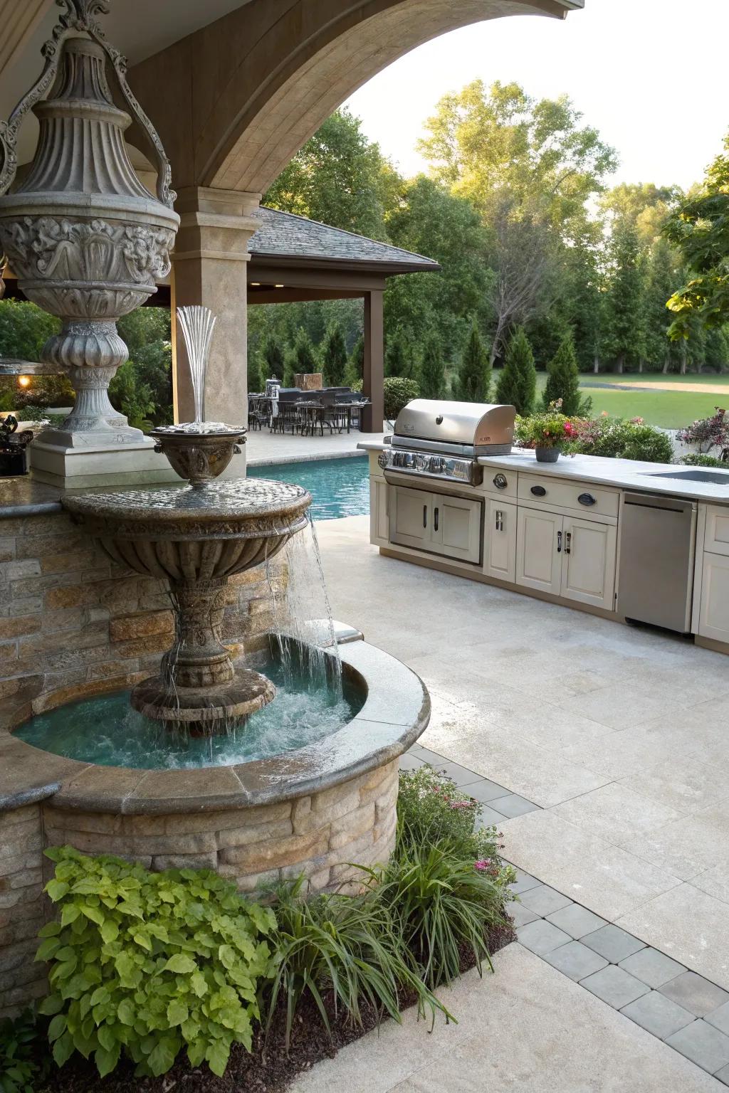 Create a serene atmosphere with a soothing water feature.