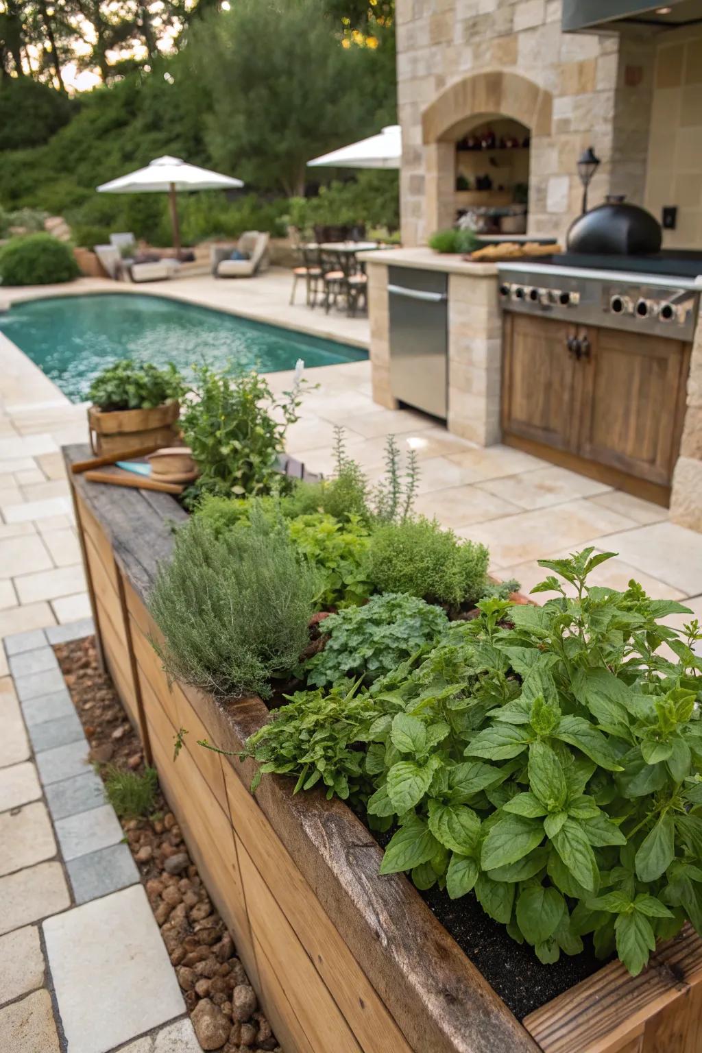 Add fresh flavors and greenery with an herb garden.