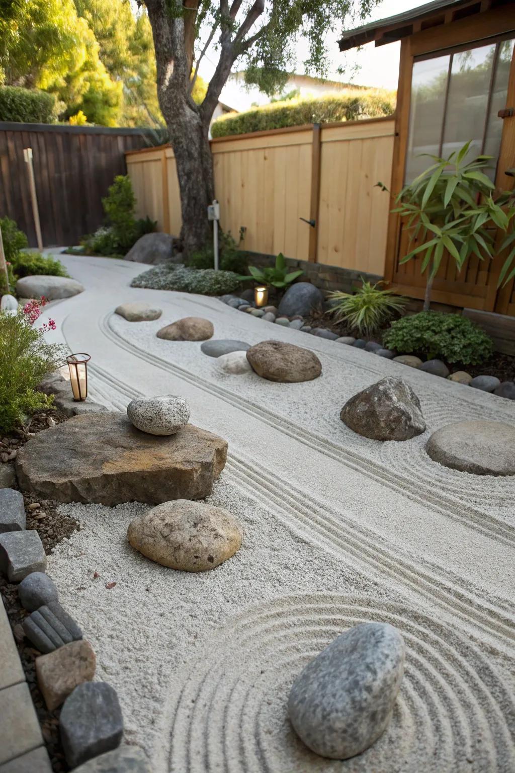 A miniature Zen garden that offers tranquility and focus.