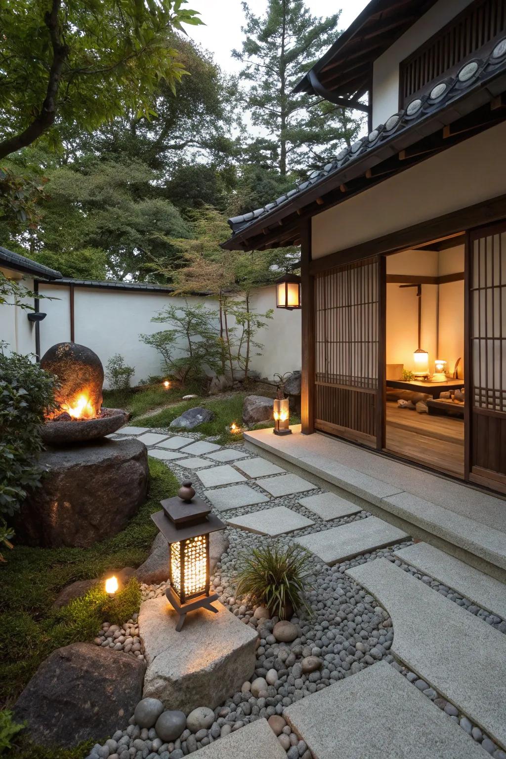A subtle fire pit adds warmth and becomes a gathering focal point.