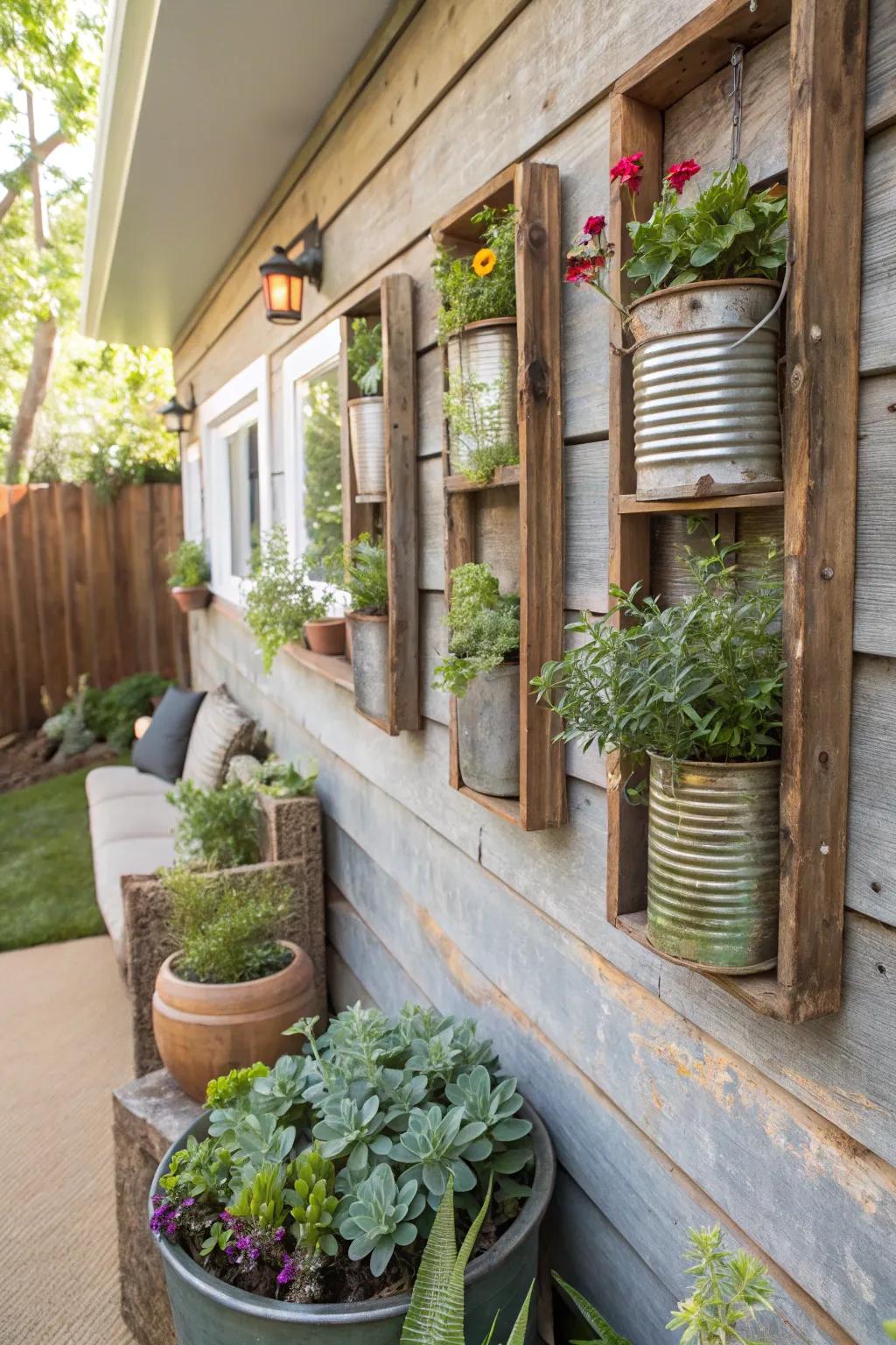 A DIY wall garden adds a personal, creative touch.
