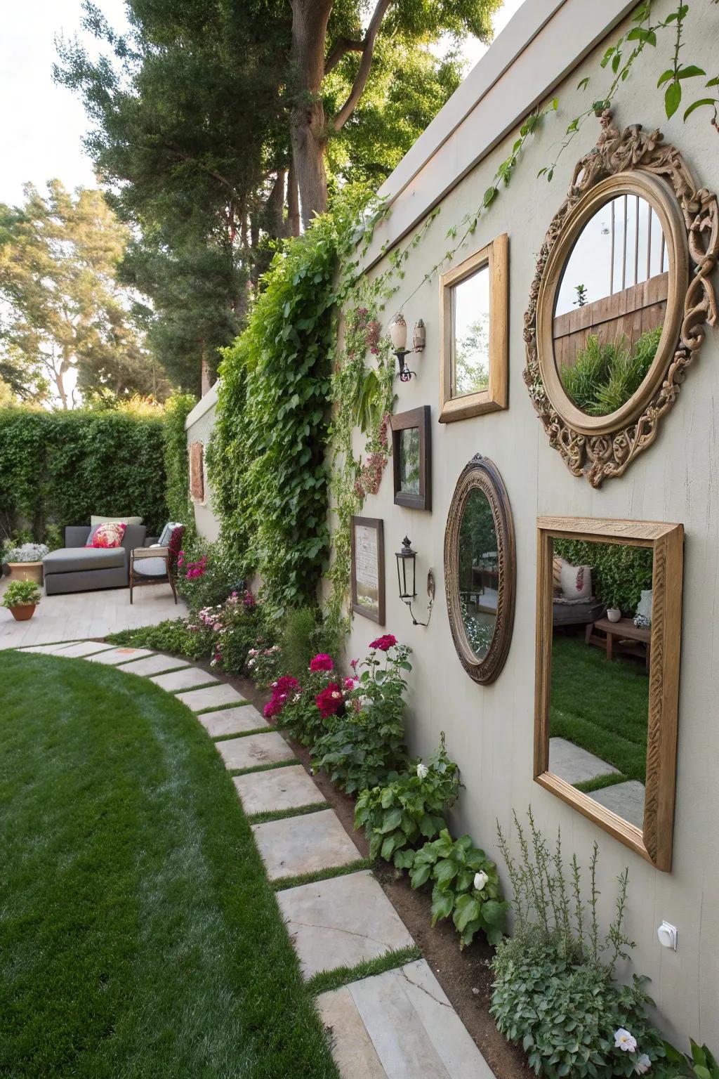 Decorative elements add depth and charm to this wall garden.