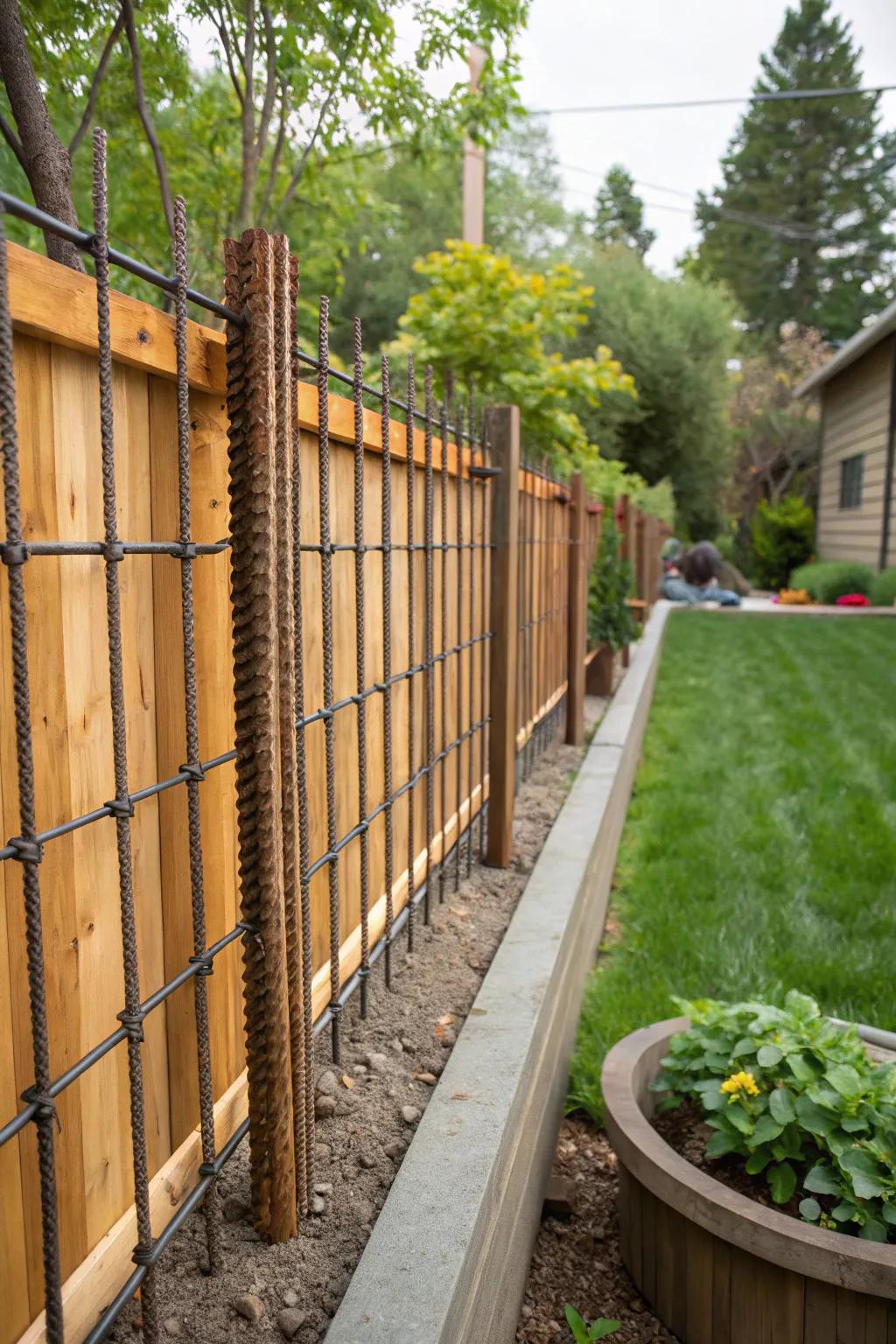 Wood and rebar create a harmonious blend of rustic and modern aesthetics.