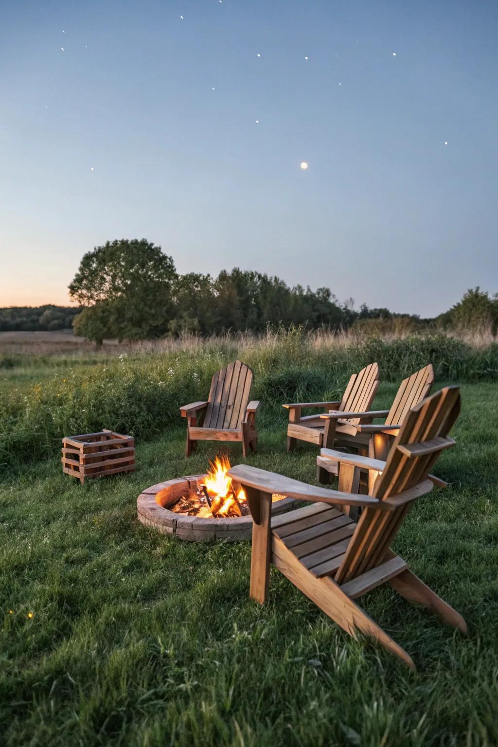 Classic wooden Adirondack chairs for a rustic setup.