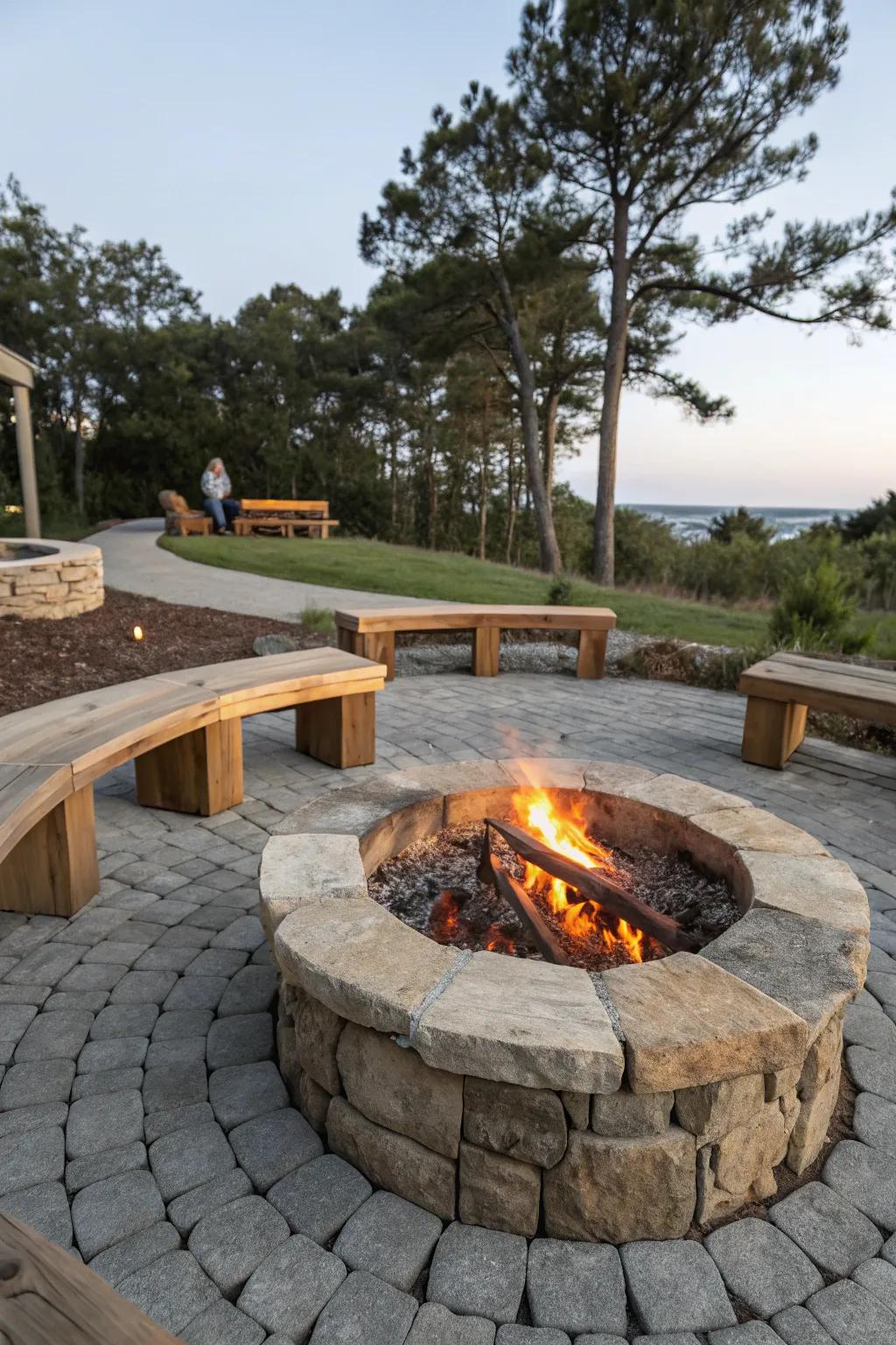 A cozy stone fire pit perfect for evening gatherings.