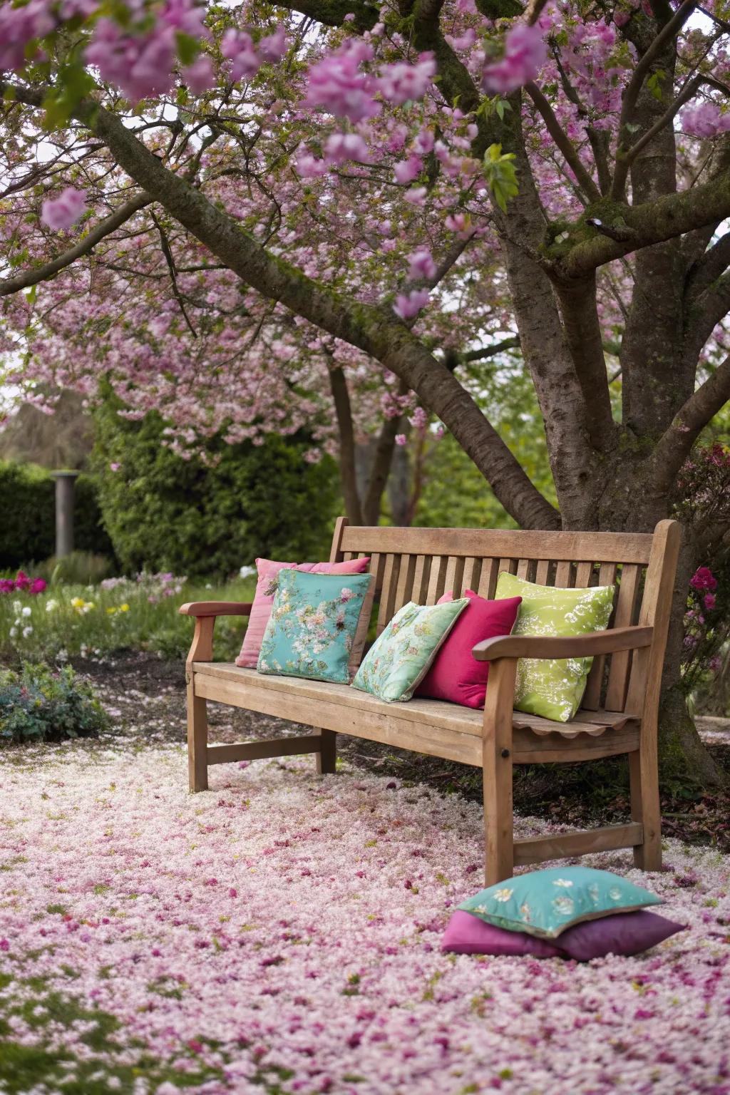 A cozy wooden bench perfect for outdoor relaxation.