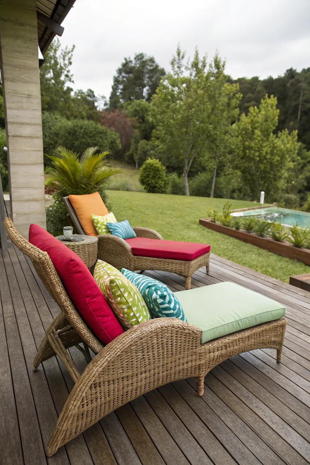 Wicker lounge chairs perfect for a relaxed rustic vibe.