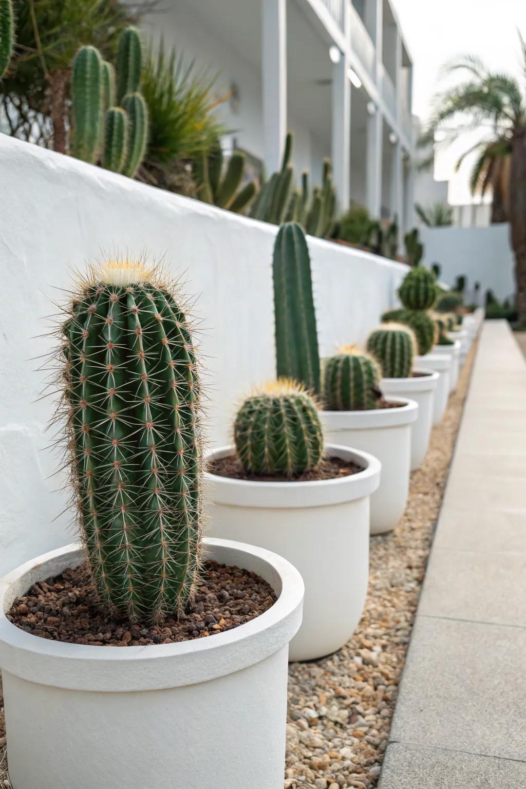 A minimalist cactus garden offering a serene escape.