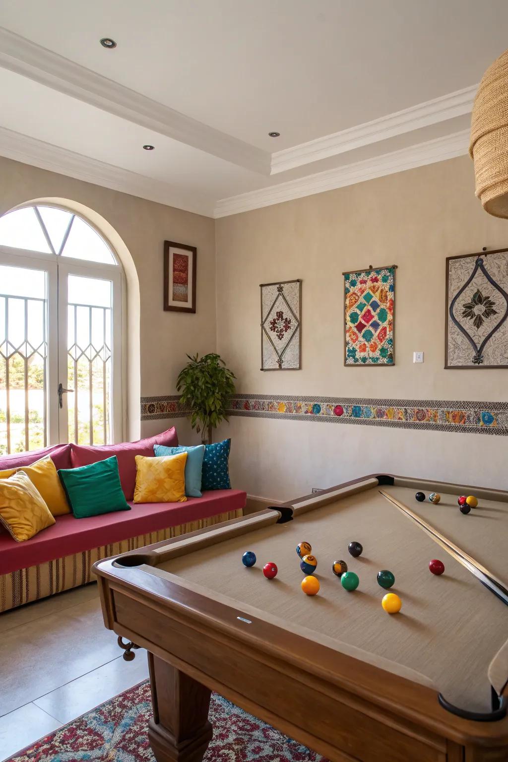 Create a balanced and inviting pool room with the right color scheme.
