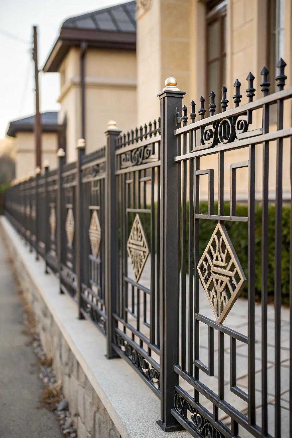 Chic Art Deco patterns in wrought iron fencing.