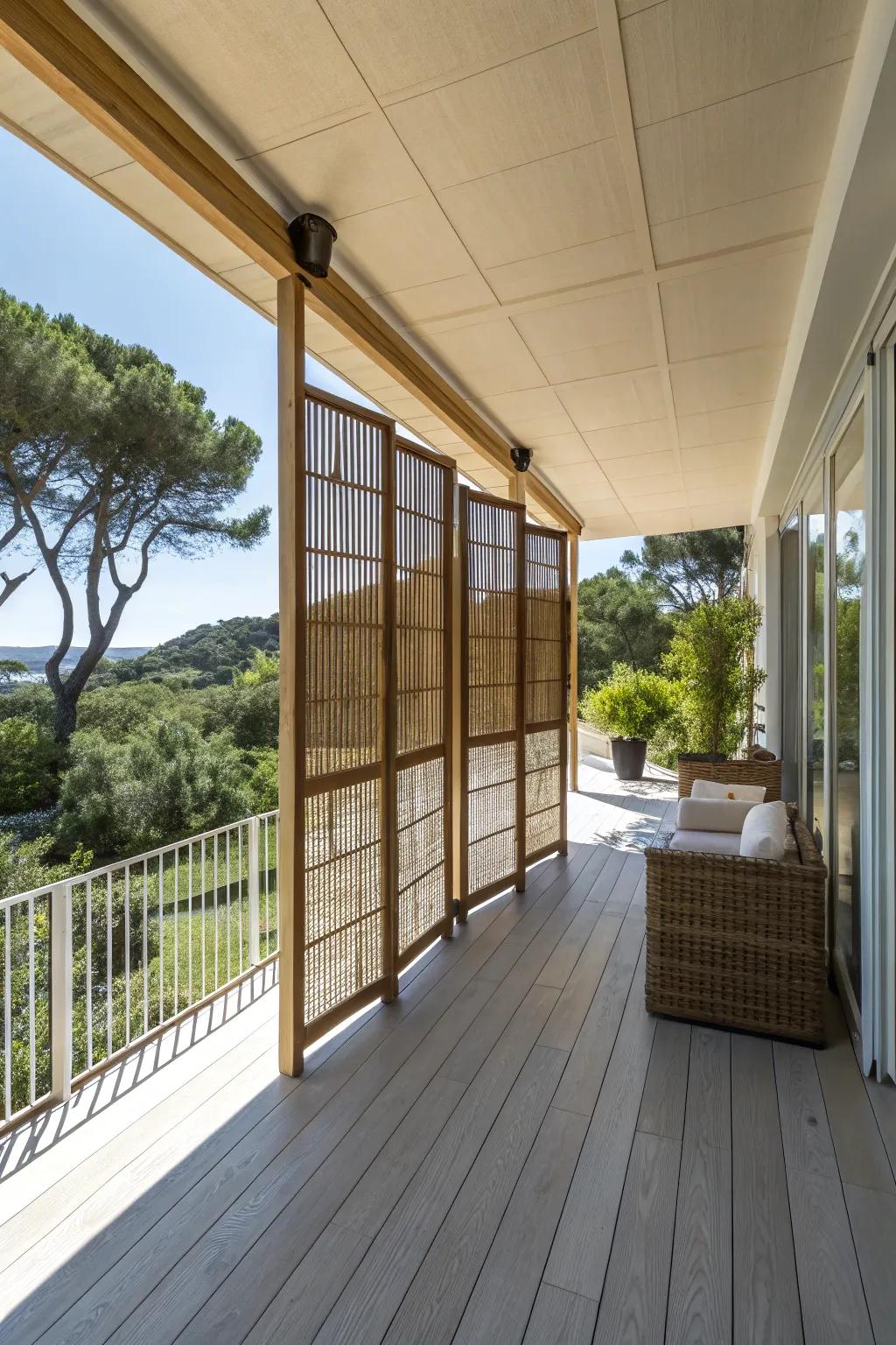 Bamboo screens providing privacy and style to the veranda.