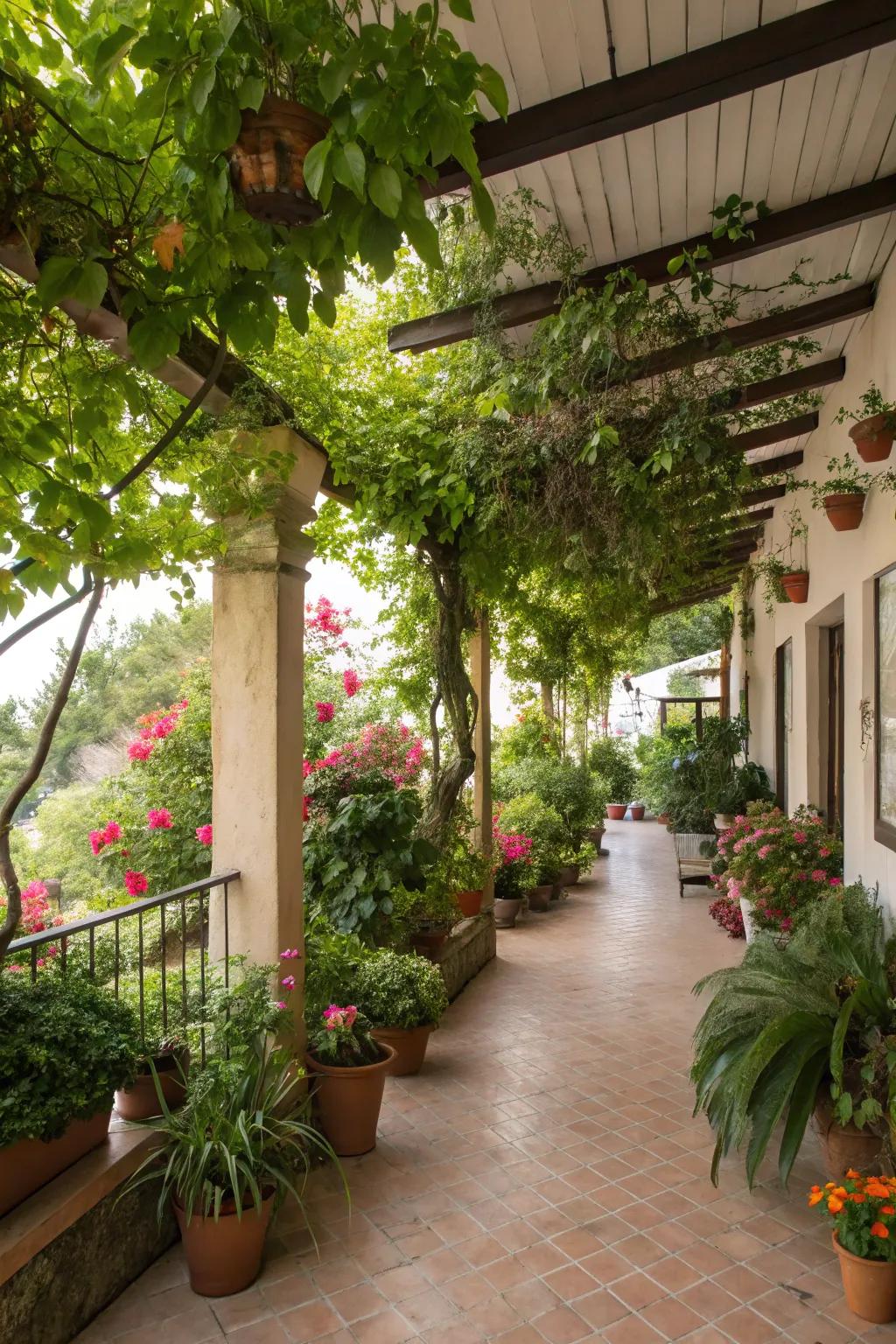 Lush greenery turning the veranda into a verdant retreat.