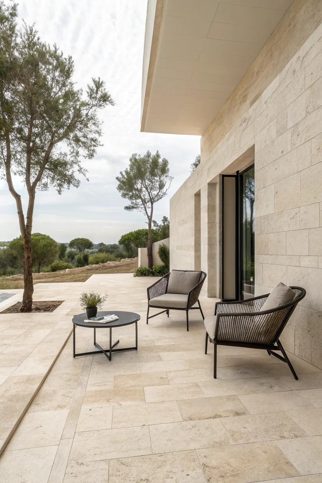 Achieve modern elegance with light travertine.