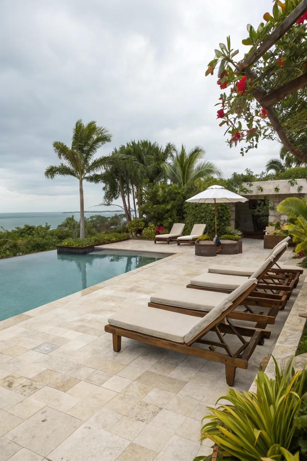 Create a poolside paradise with travertine's natural charm.