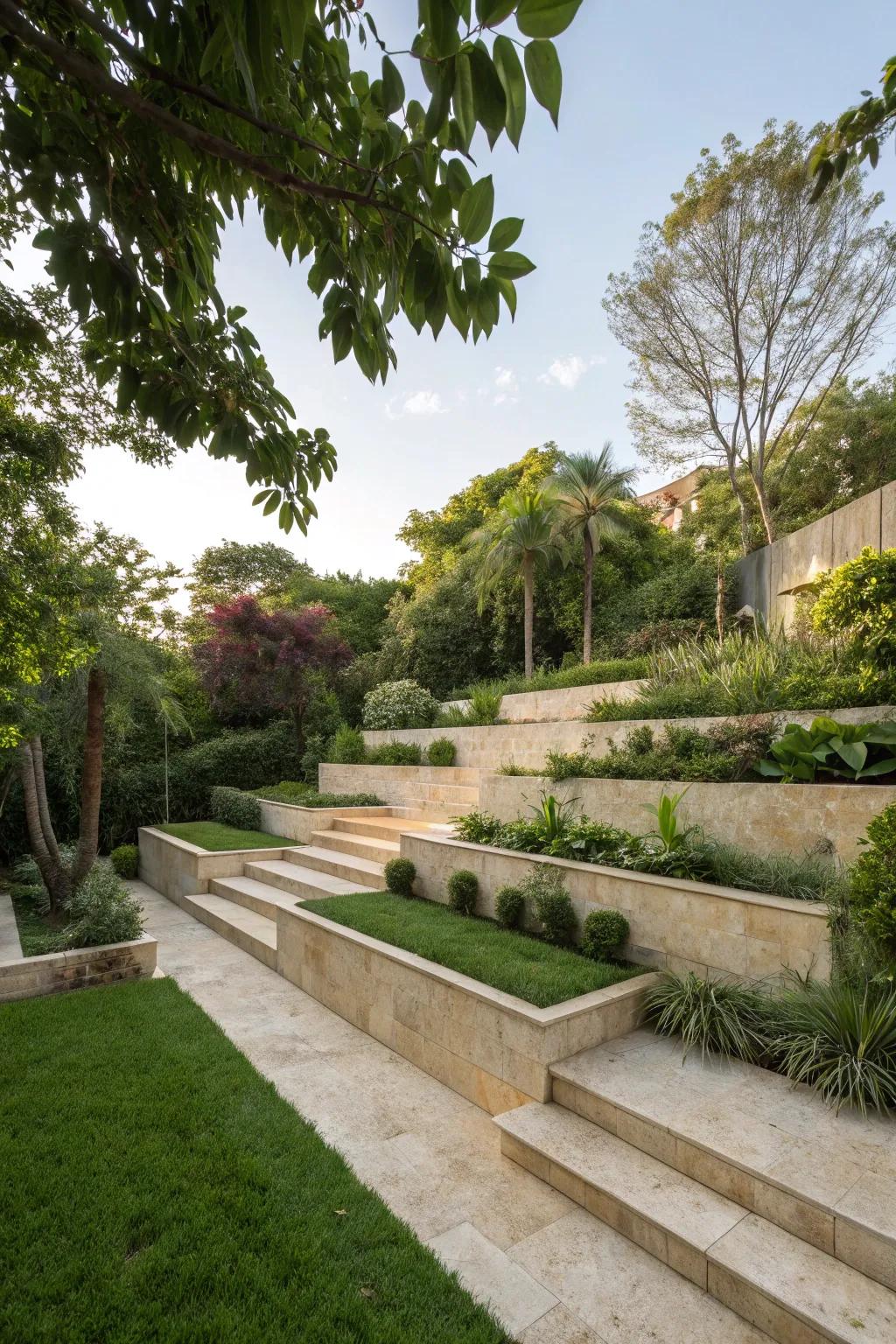 Elevate your space with multi-level travertine design.