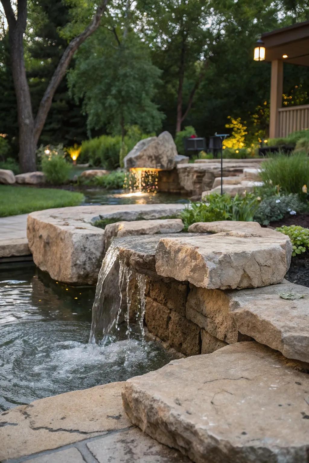 Add serenity with a travertine water feature.