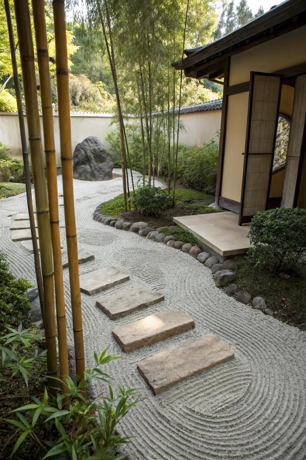 Find peace with a travertine Zen garden path.