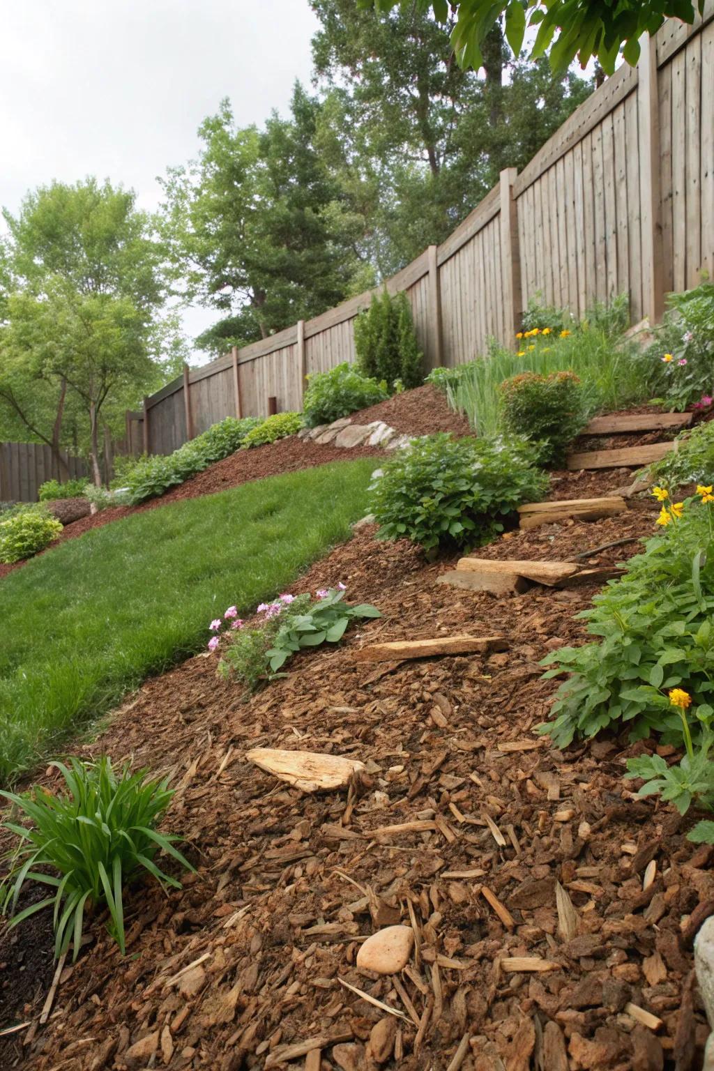 Mulch is essential for maintaining moisture and preventing erosion.