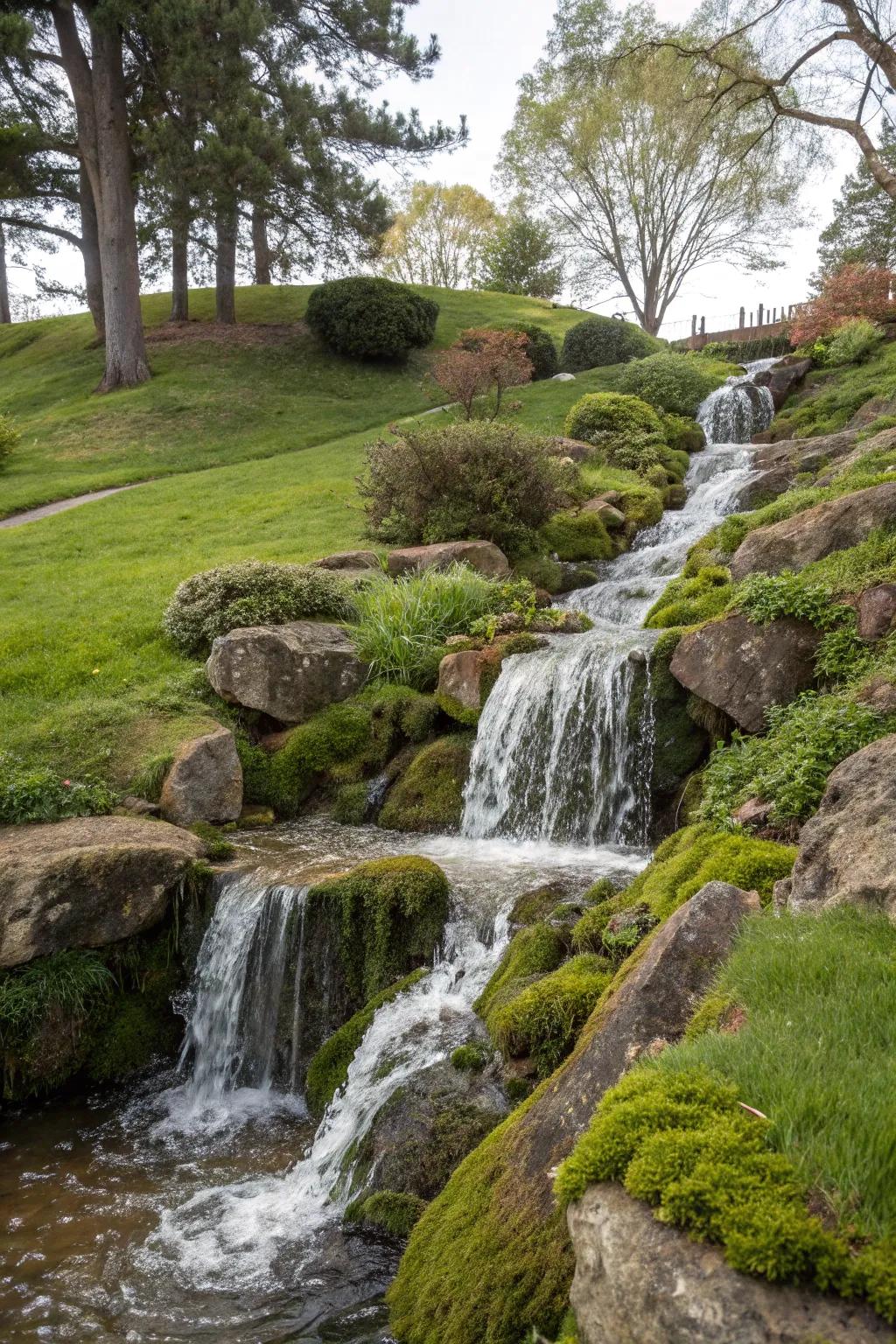 A waterfall can transform a slope into a tranquil oasis.