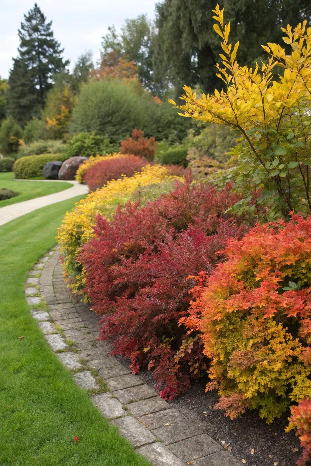 Seasonal interest with colorful barberry foliage.