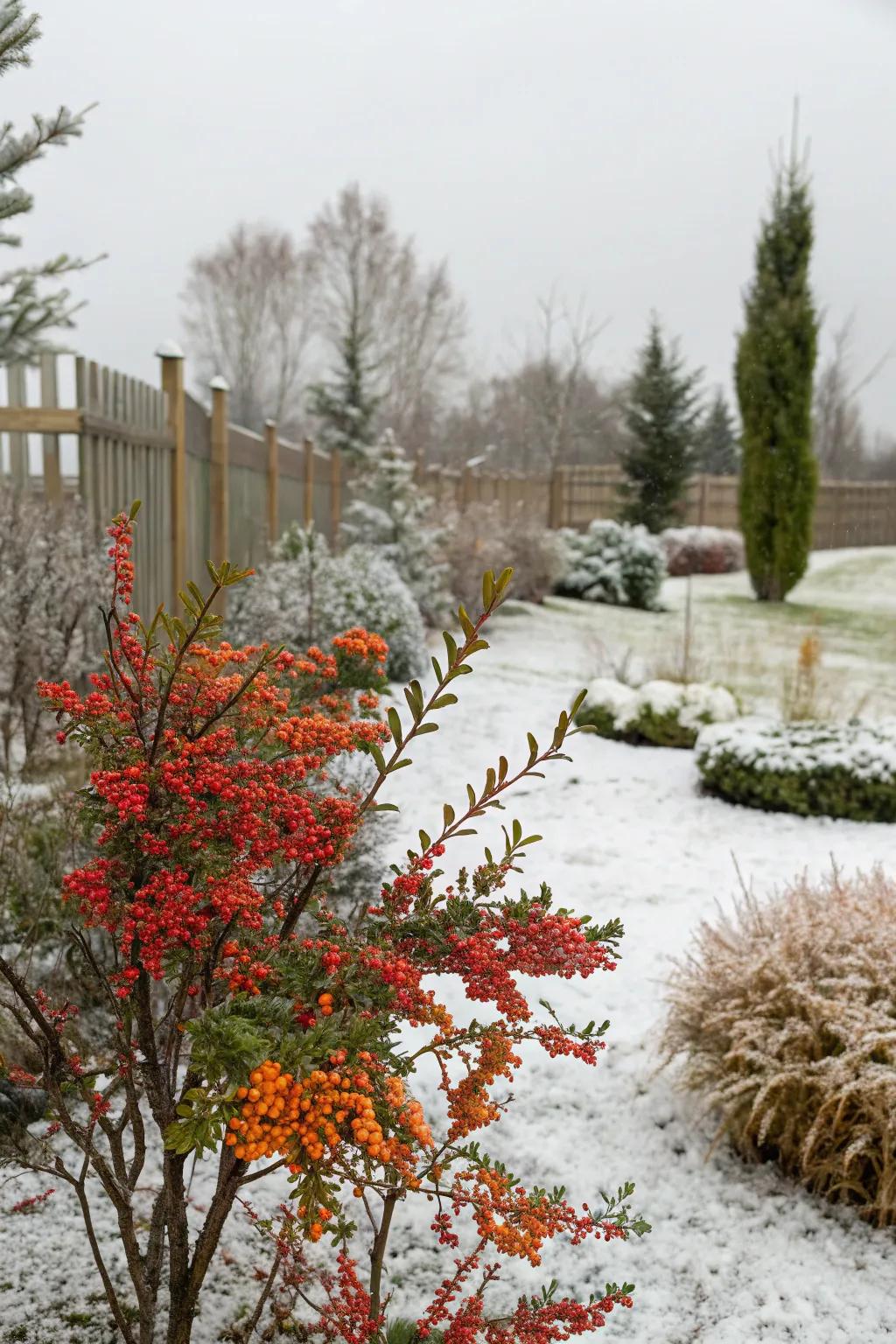 Winter garden delight with barberry and coralberry.
