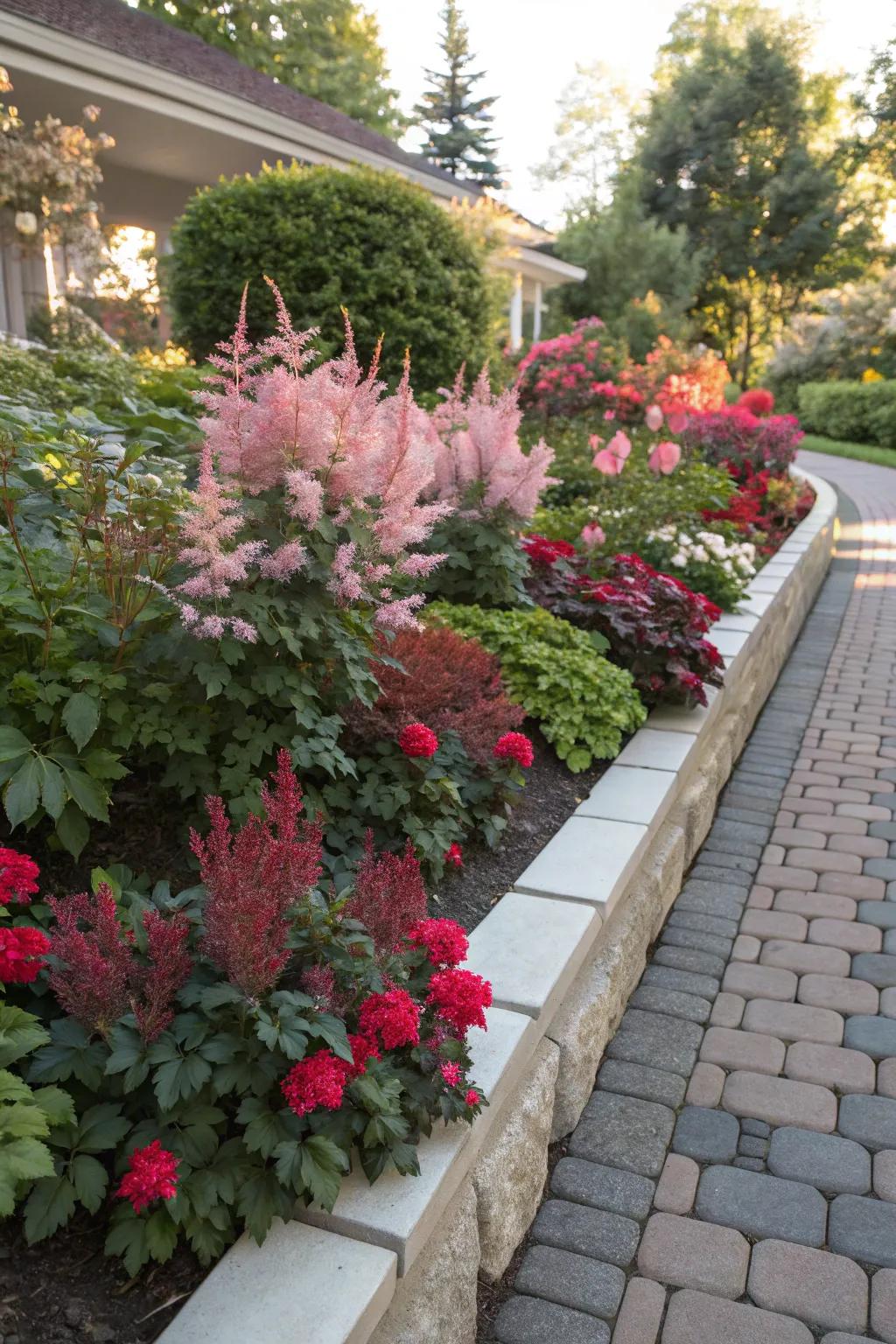 Layered planting with barberry and perennials.