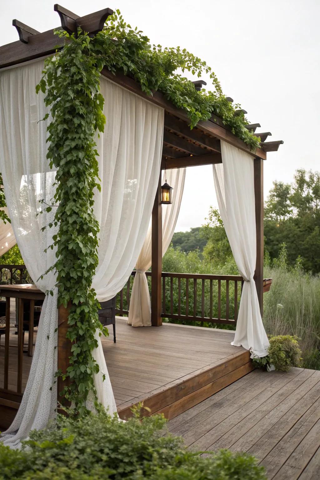 Curtains add privacy and elegance to this pergola.