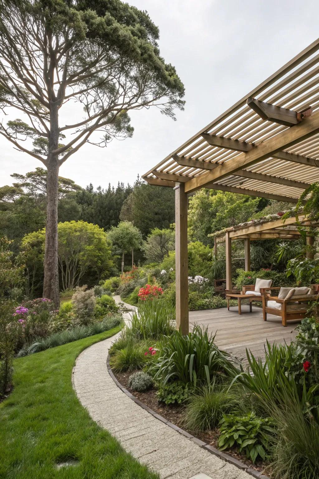 A louvred pergola adds style and functionality.