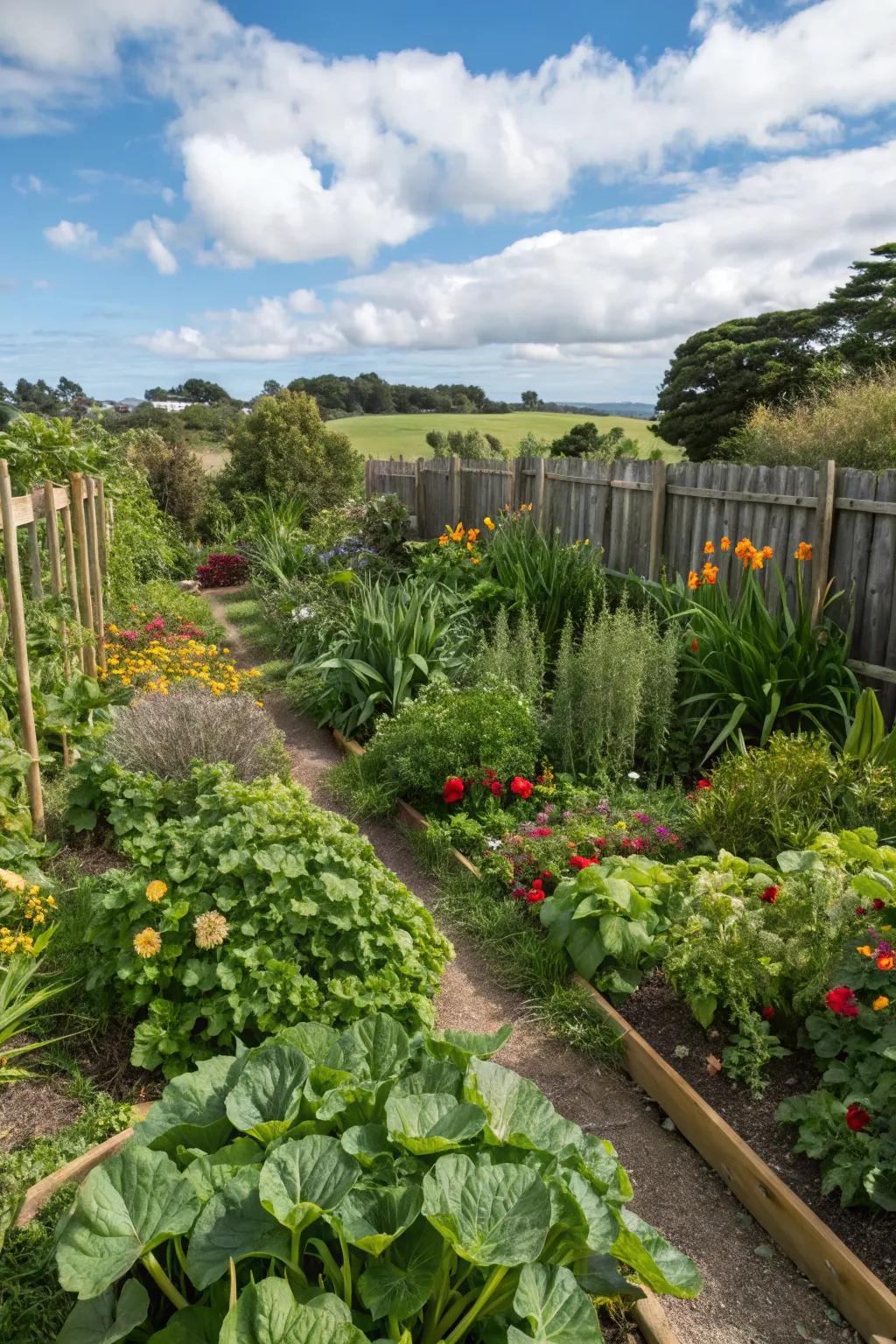 Edible plants offer fresh produce and beauty.