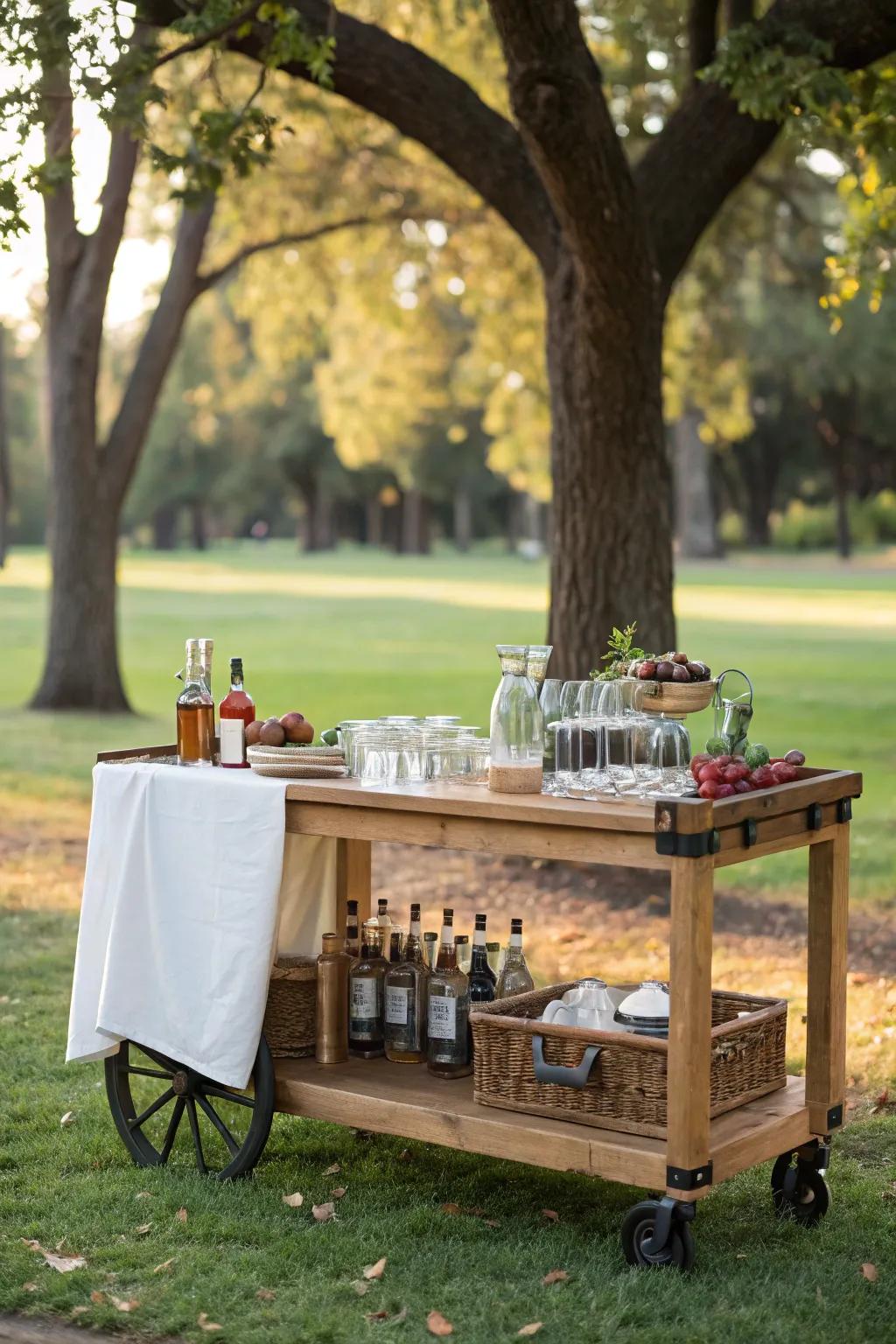 A rolling picnic table bar is perfect for casual get-togethers.
