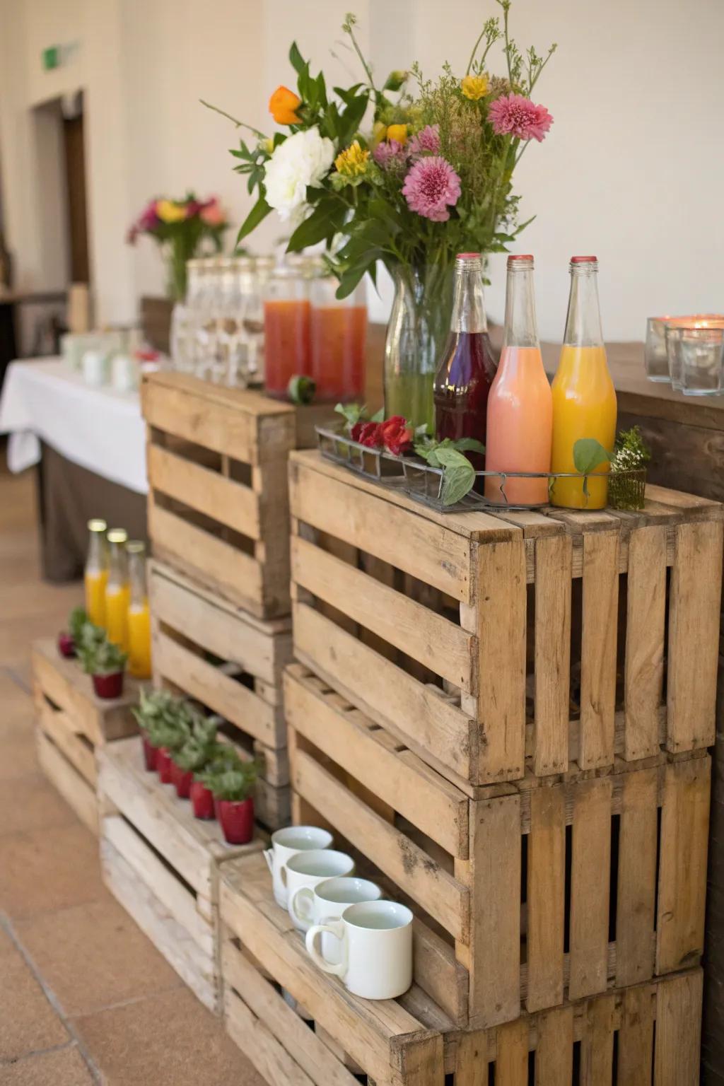 A DIY crate bar is both rustic and customizable.