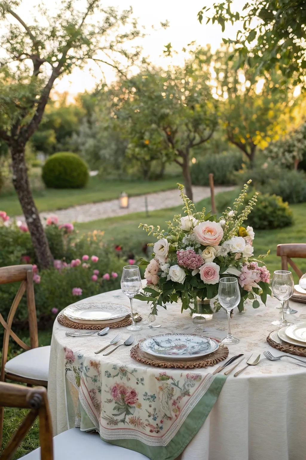 Elegant table settings with seasonal blooms make a stunning focal point.