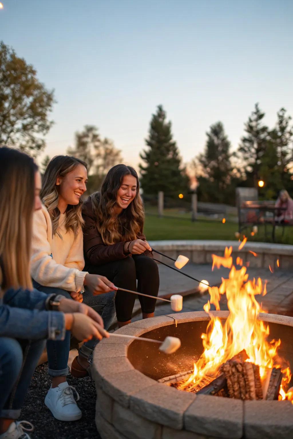 A fire pit for roasting s'mores adds warmth and nostalgia.