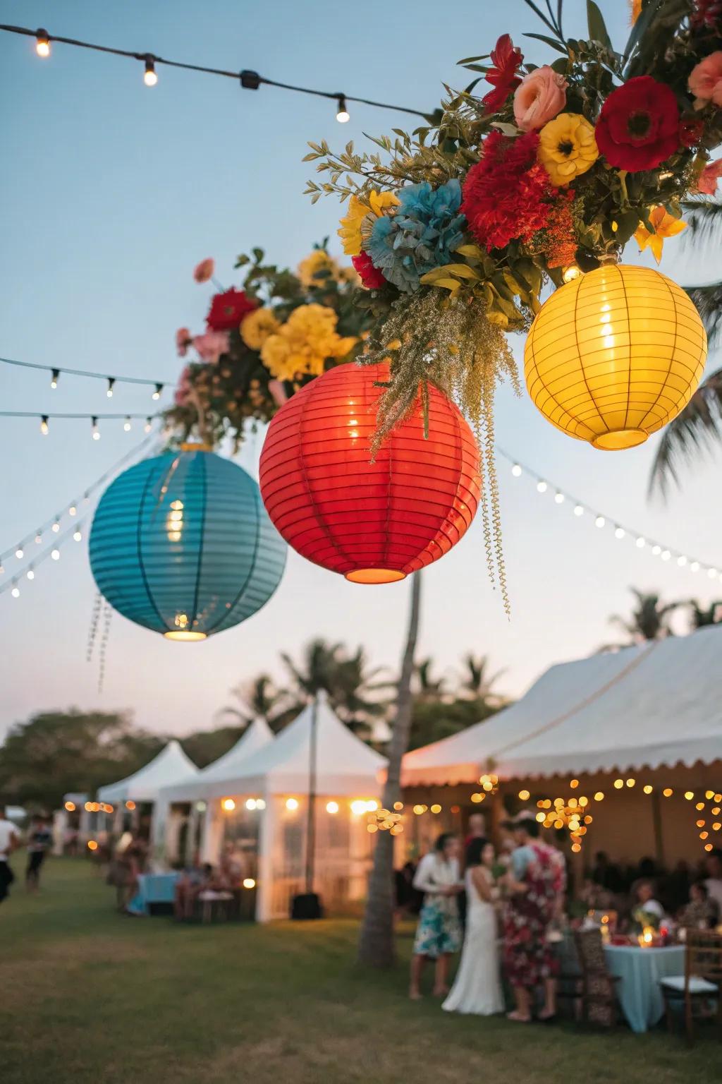 Creative decorations with paper lanterns add charm and color.