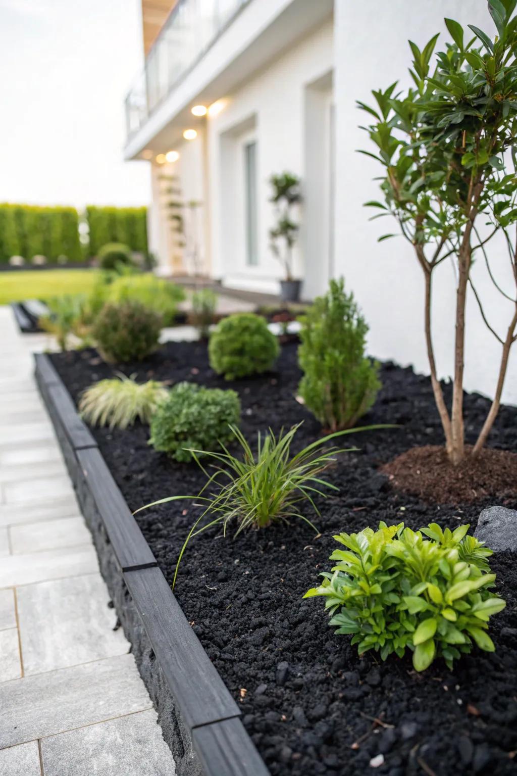 Minimalist elegance with black mulch.