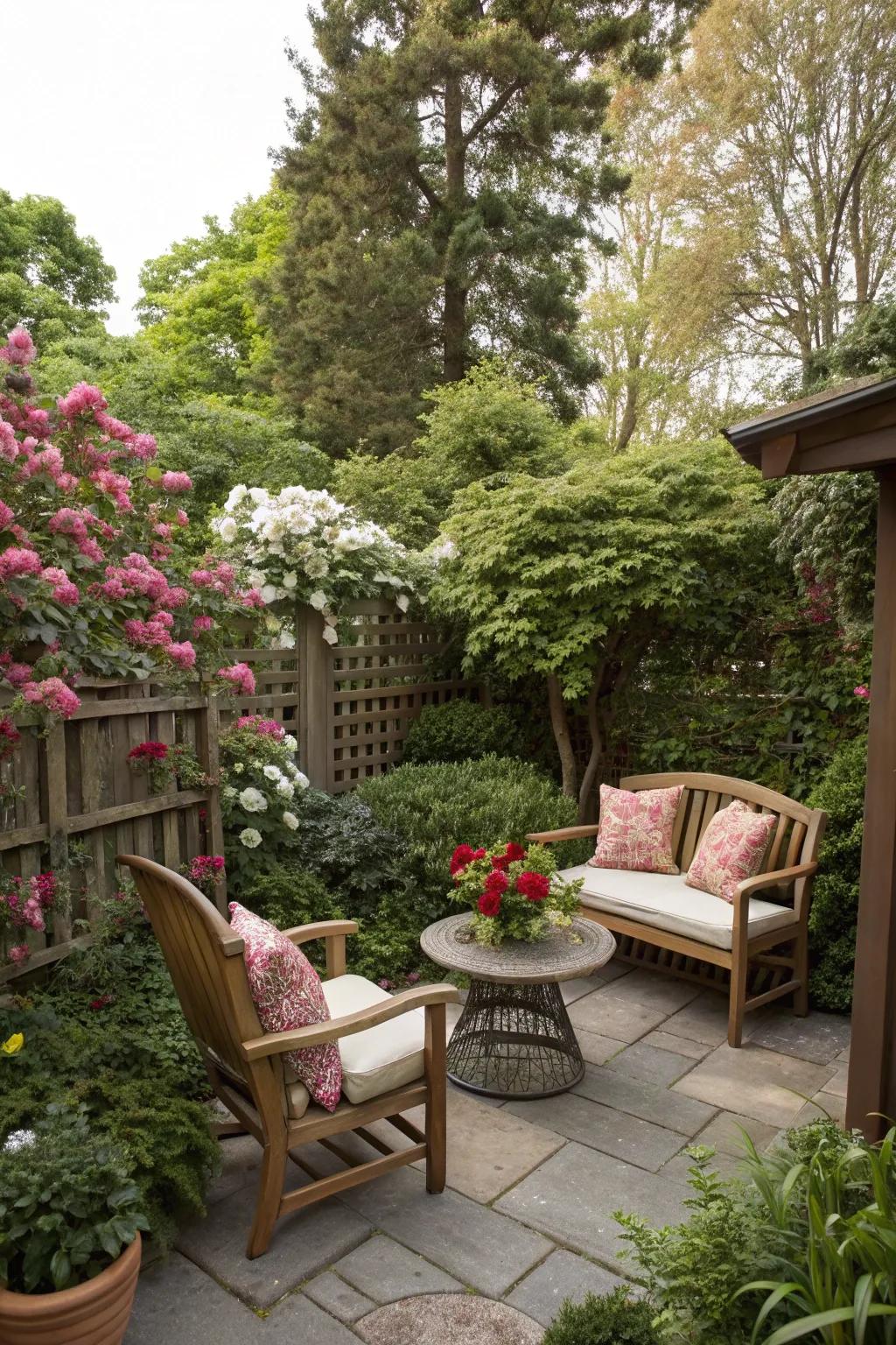 A cozy seating area transforms any garden into a retreat.