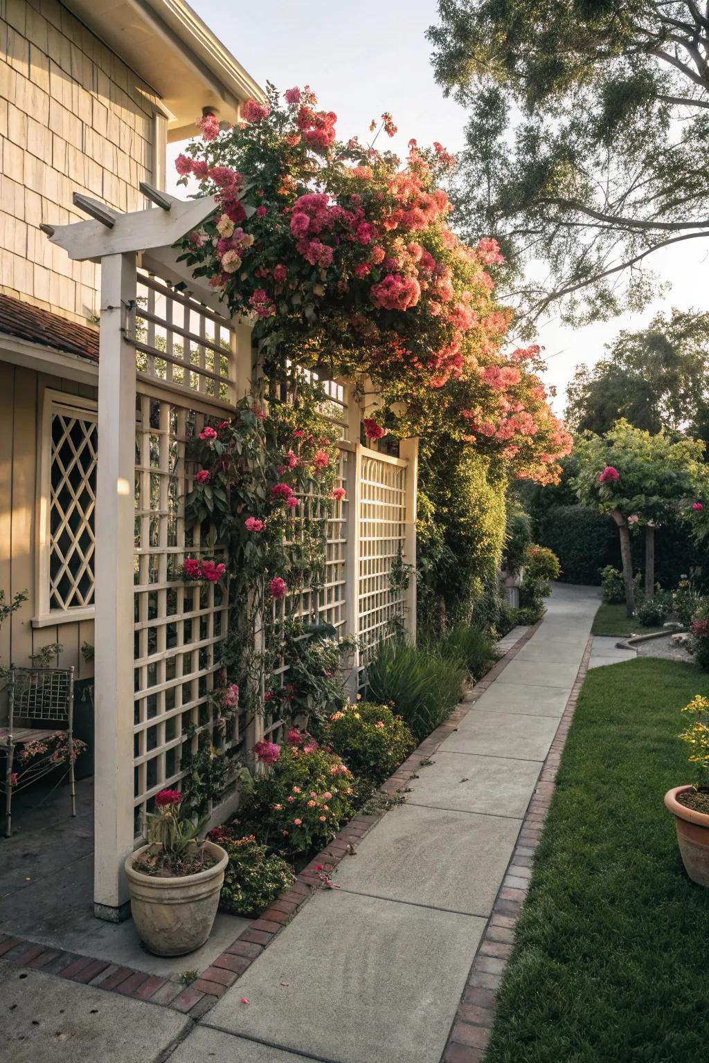 Trellis screens provide privacy and a vertical gardening opportunity.
