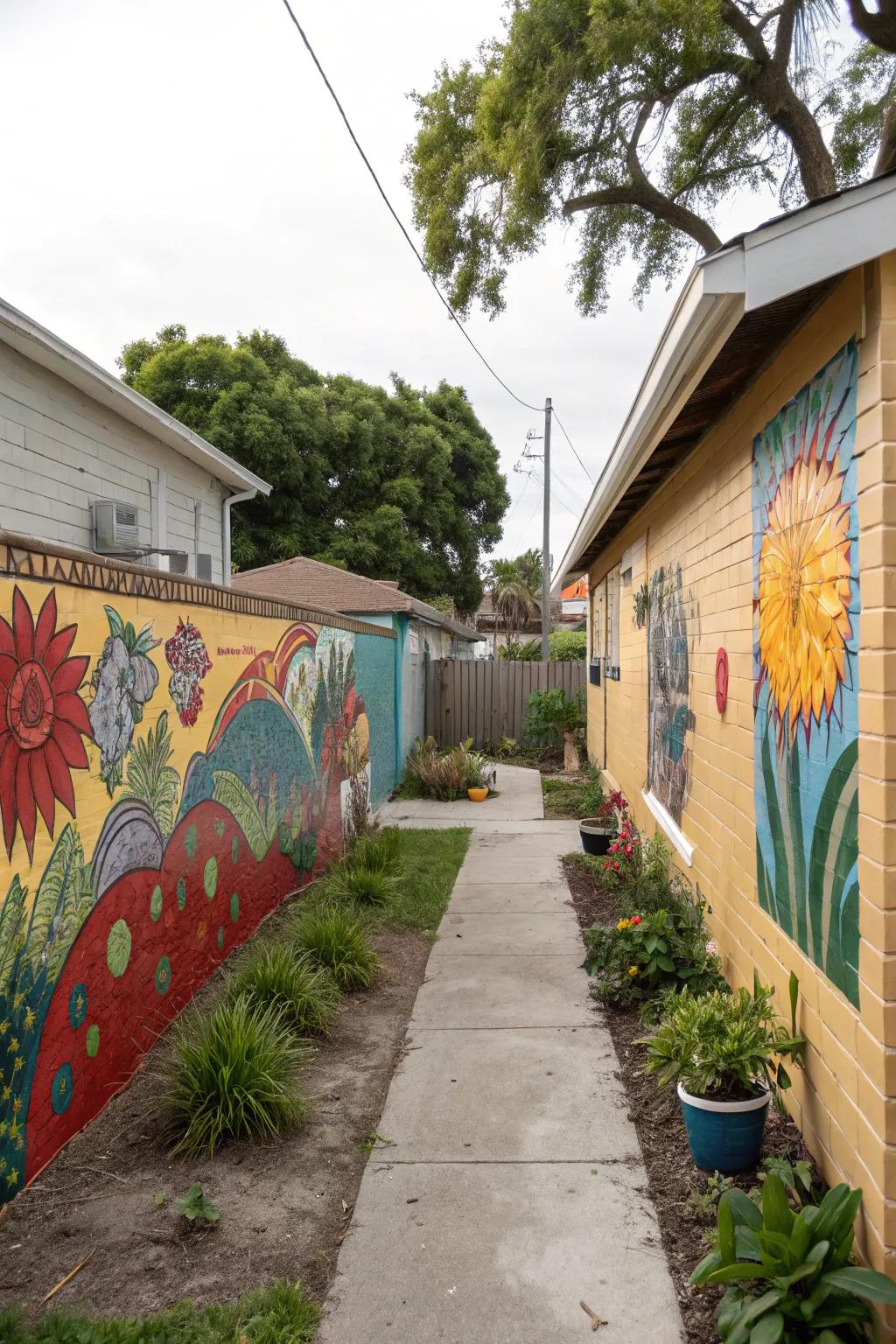 A mural adds a splash of color and creativity to your side yard.