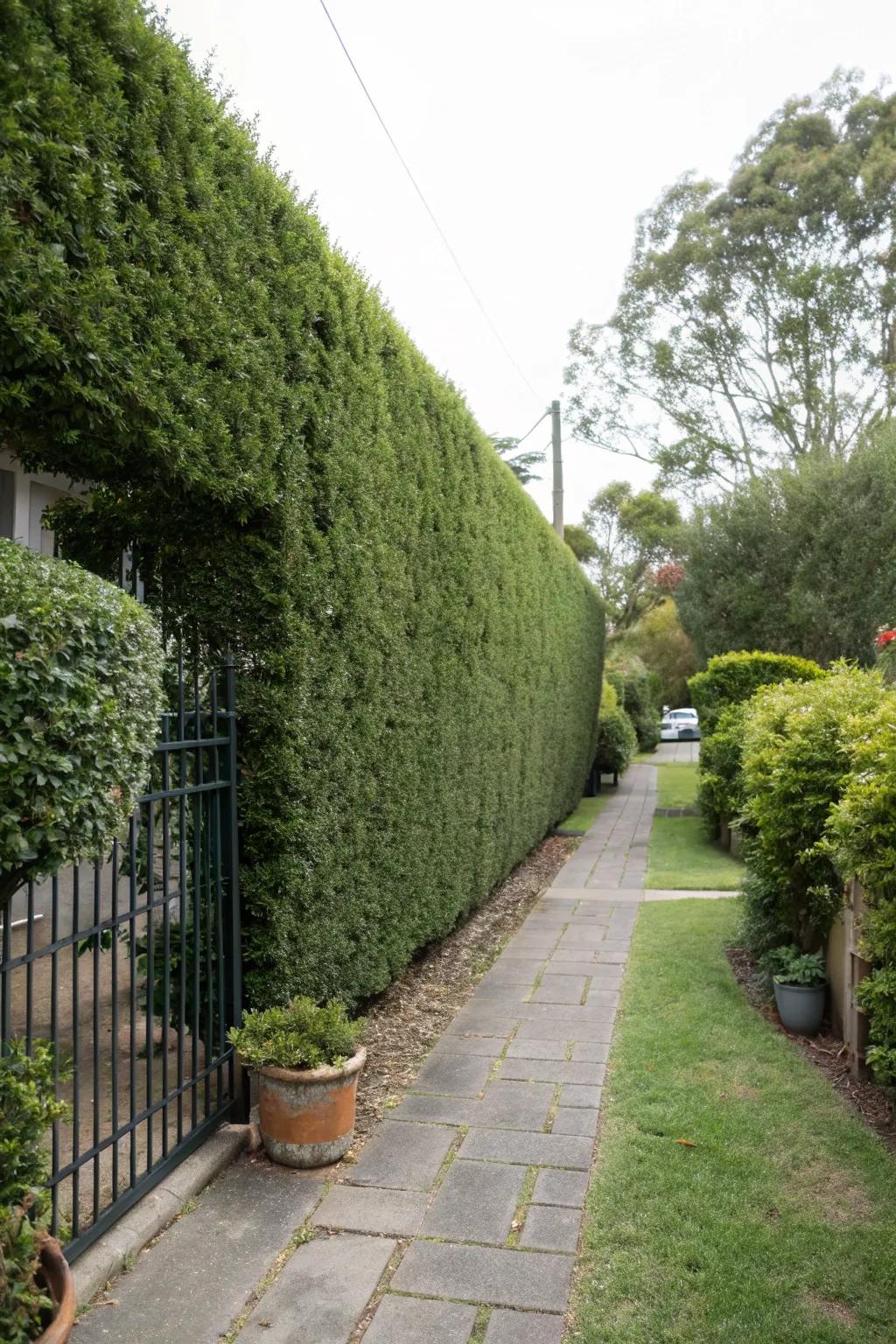 A privacy hedge can create a secluded and peaceful side yard.