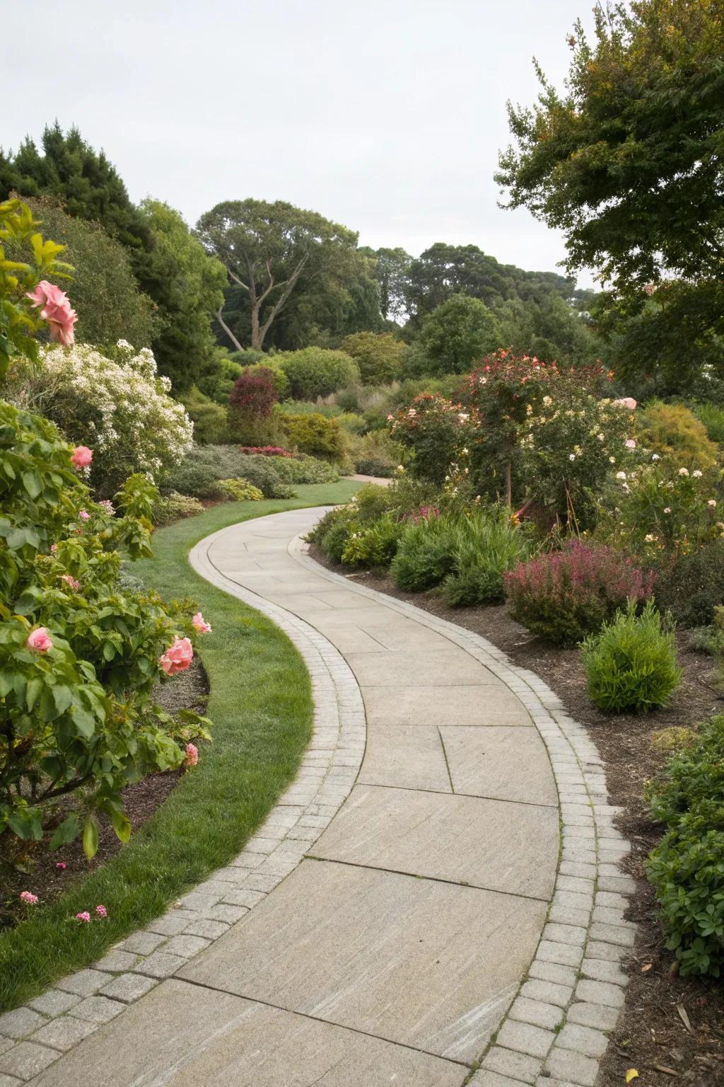 A meandering pathway invites you to explore the side yard.