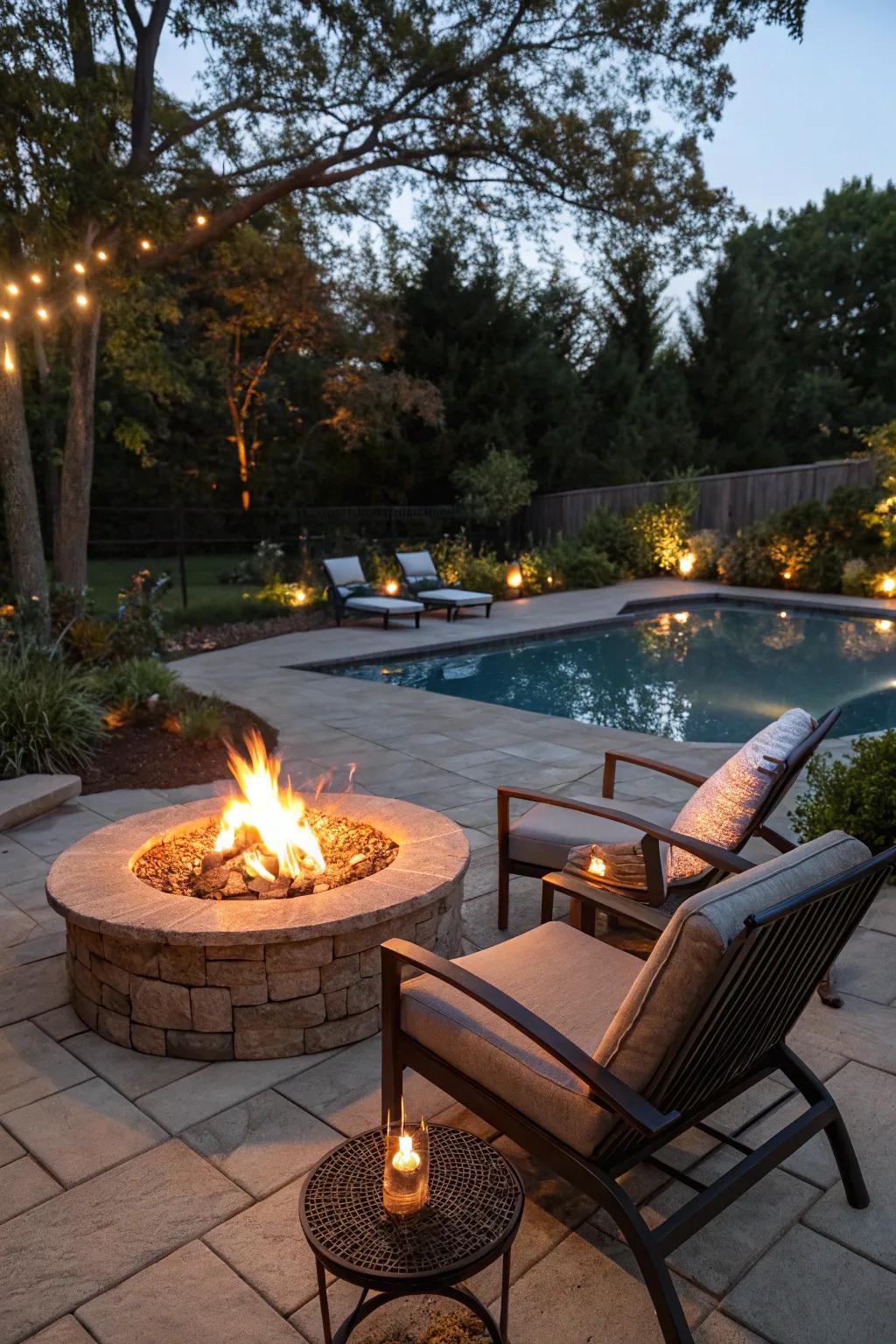 A fire pit offers warmth and ambiance to your outdoor space.