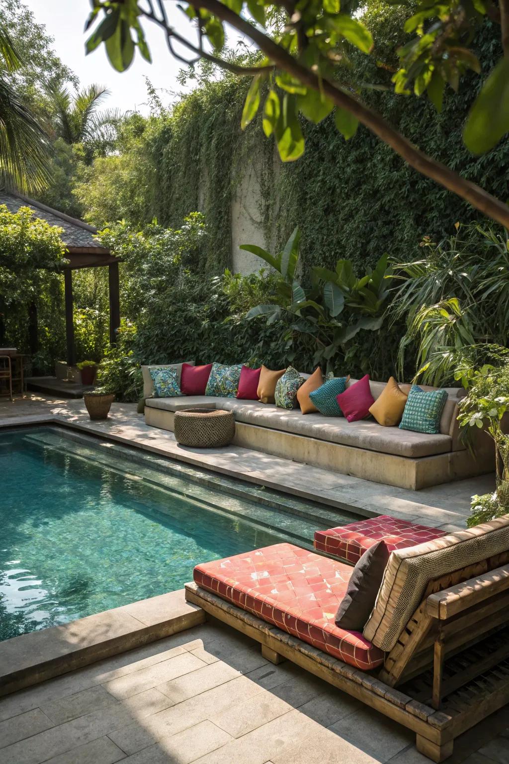 A sunken lounge adds a touch of luxury to your poolside.