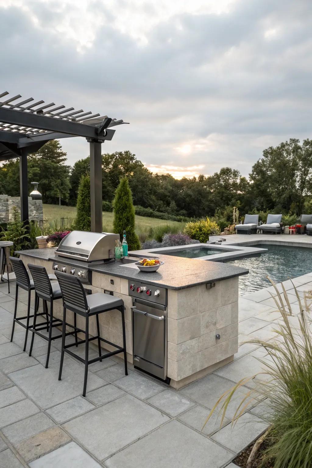 An outdoor kitchen keeps the fun and flavors flowing.