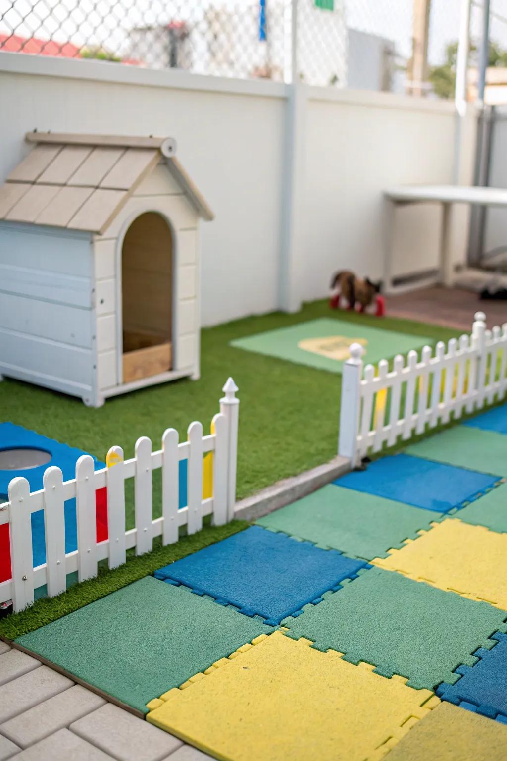 Rubber tiles provide a soft, cushioned surface.