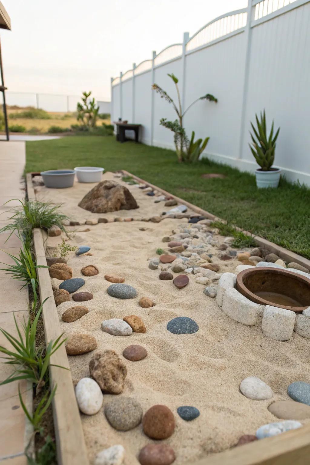 Sand creates a soft, inviting surface for dogs.