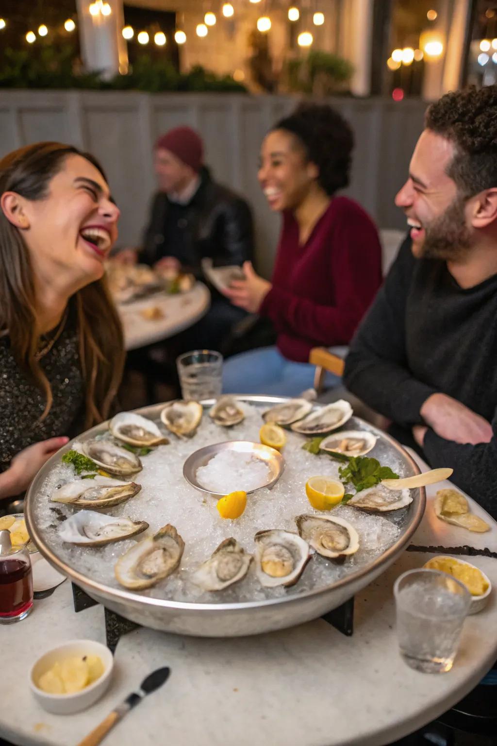 A round oyster table perfect for social gatherings.